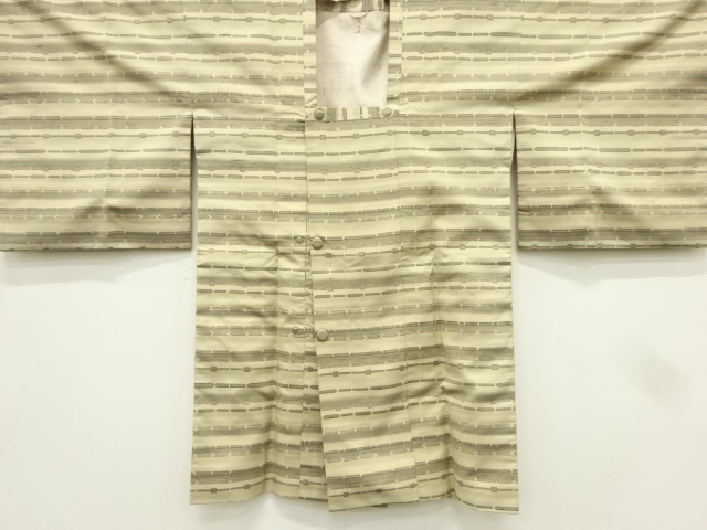 JAPANESE KIMONO / ANTIQUE MICHIYUKI COAT / TSUMUGI / WOVEN ABSTRACT STRIPE